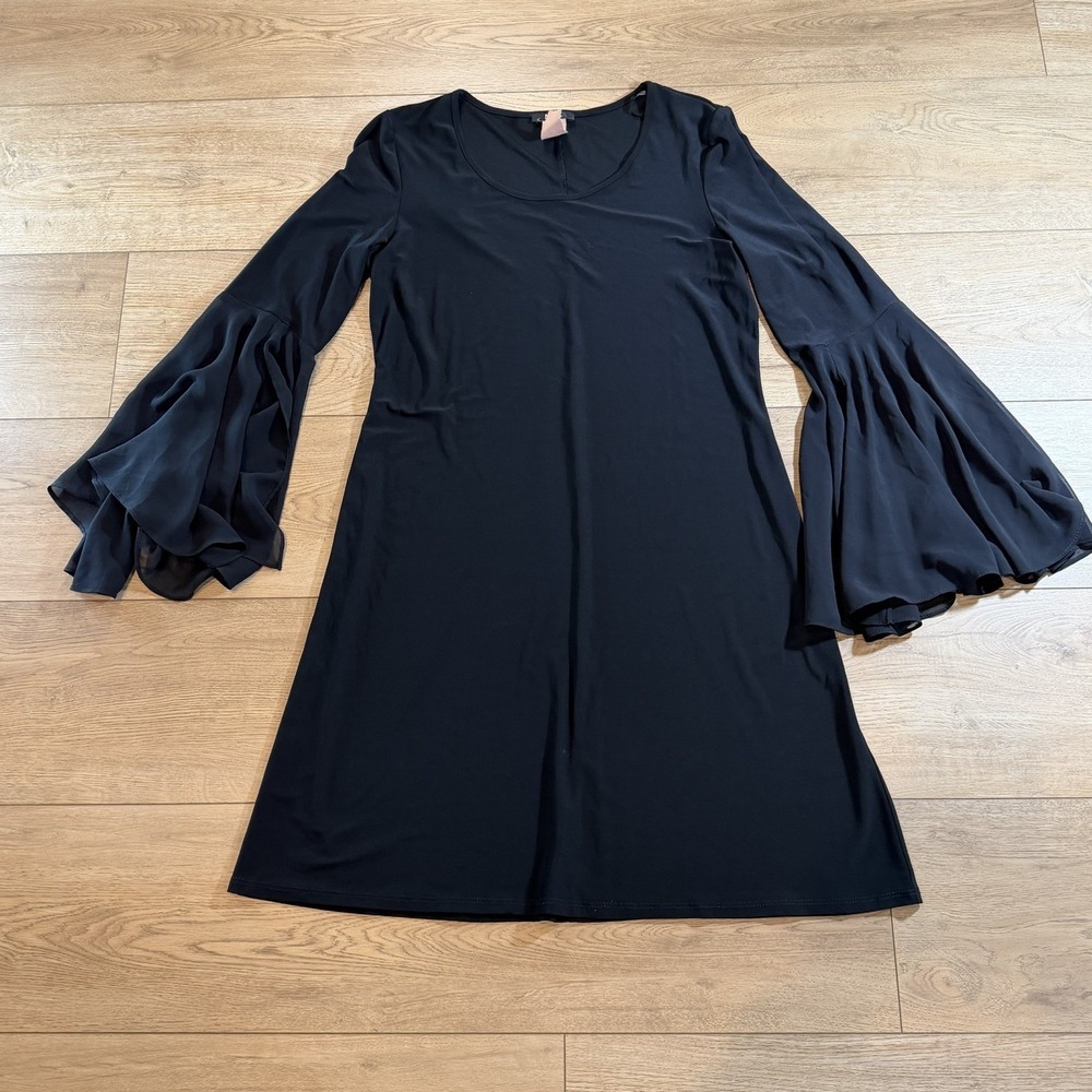 Gothic MSK Dress Womens L Black Bell Sleeve Ruffle Sheer Hem Mini Witchy Y2K